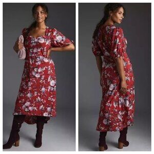 NWT  Anthropologie Maeve Floral Puff-Sleeved High-Low Midi Dress 8